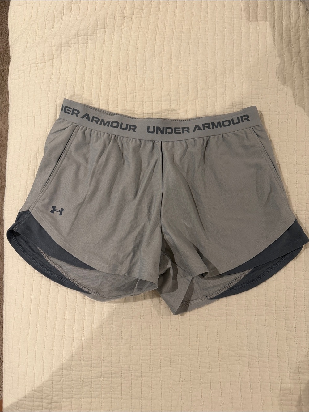 Under Armour Women's Light Gray Athletic Shorts with Dark Gray Trim